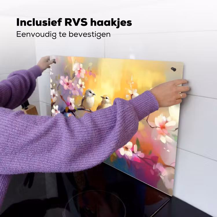 Vogels - Bloemen - Roze Inductie beschemer met haakjes klein -ky-ophangen-nl