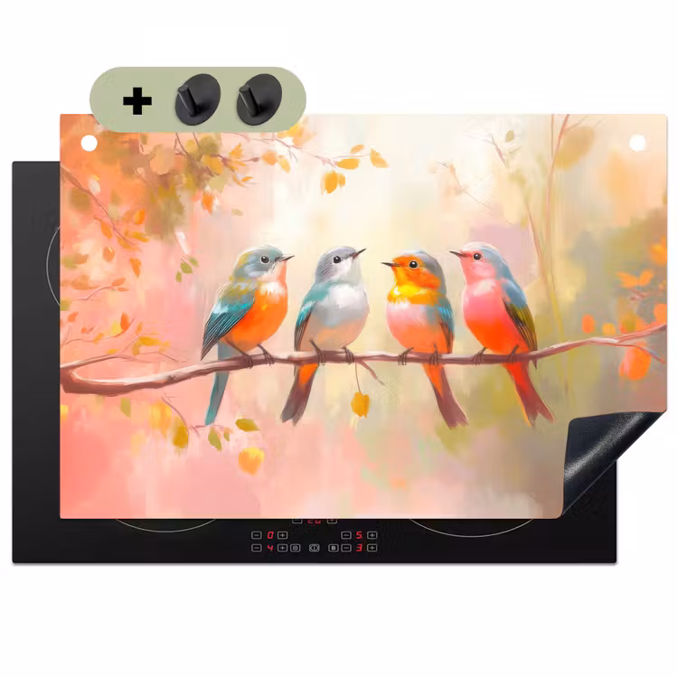 Vogels - Kleurrijk - Tak Inductie beschemer met haakjes klein -3d