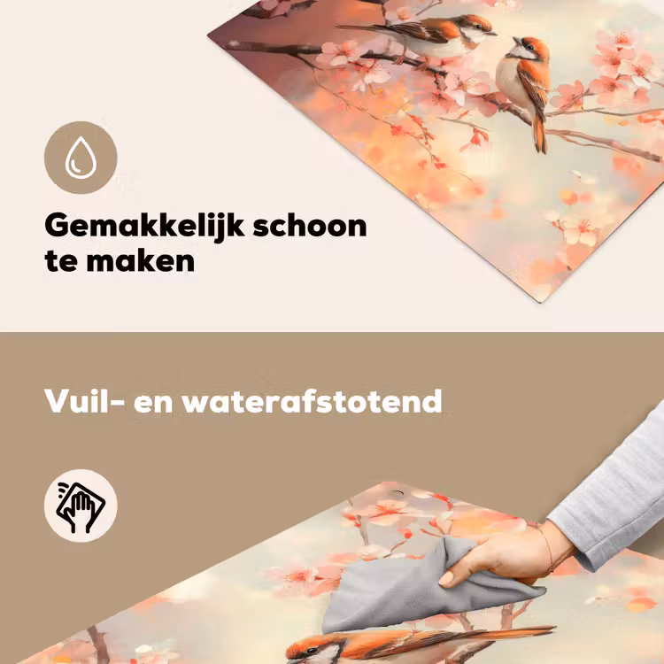 Vogels - Romantic - Bloesemtak Inductie beschemer met haakjes klein -ky-schoon-nl