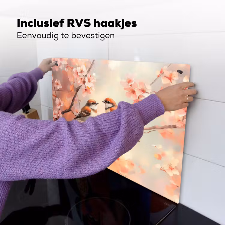 Vogels - Romantic - Bloesemtak Inductie beschemer met haakjes klein -ky-ophangen-nl