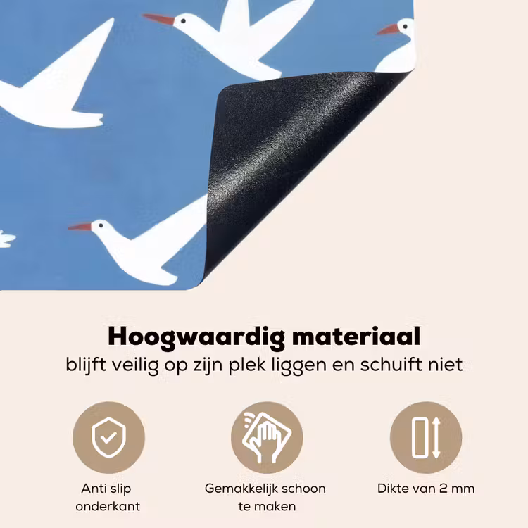 Vogels - Wit - Patroon Inductie beschemer met haakjes klein -ky-onderkant-nl