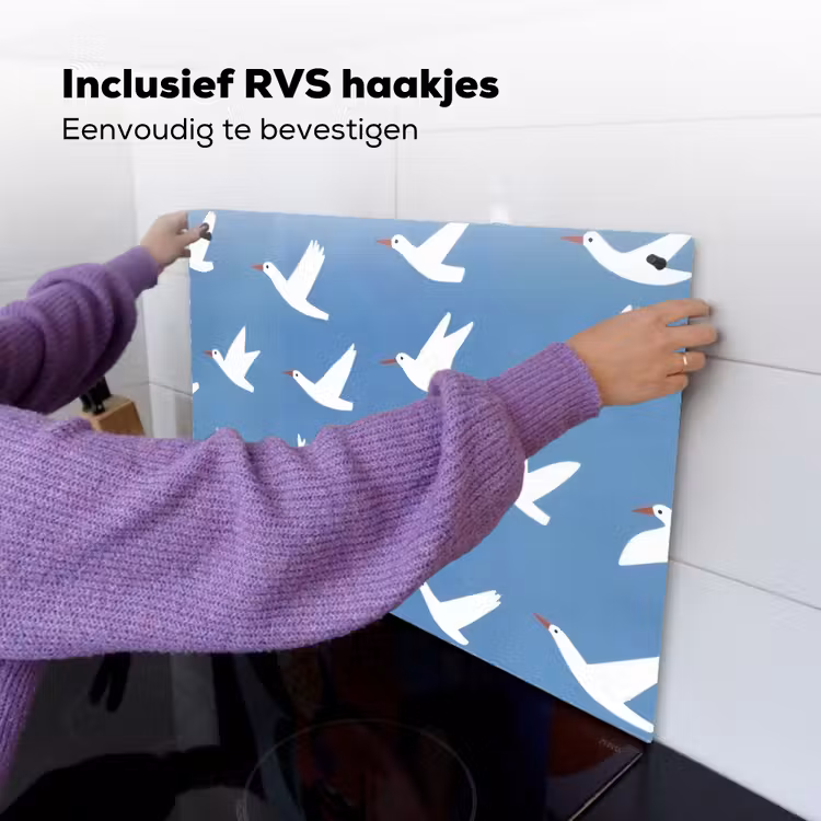 Vogels - Wit - Patroon Inductie beschemer met haakjes klein -ky-ophangen-nl