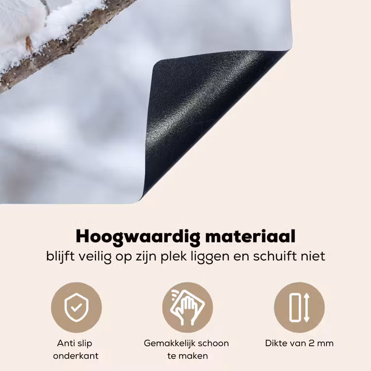 Vogeltje - Sneeuw - Tak - Winter - Zacht Inductie beschemer met haakjes klein -ky-onderkant-nl