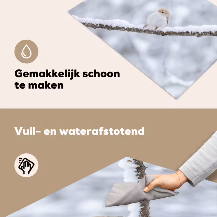 Vogeltje - Sneeuw - Tak - Winter - Zacht Inductie beschemer met haakjes klein -ky-schoon-nl