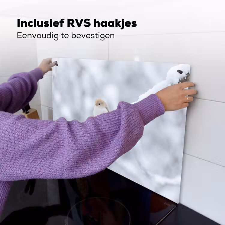 Vogeltje - Sneeuw - Tak - Winter - Zacht Inductie beschemer met haakjes klein -ky-ophangen-nl