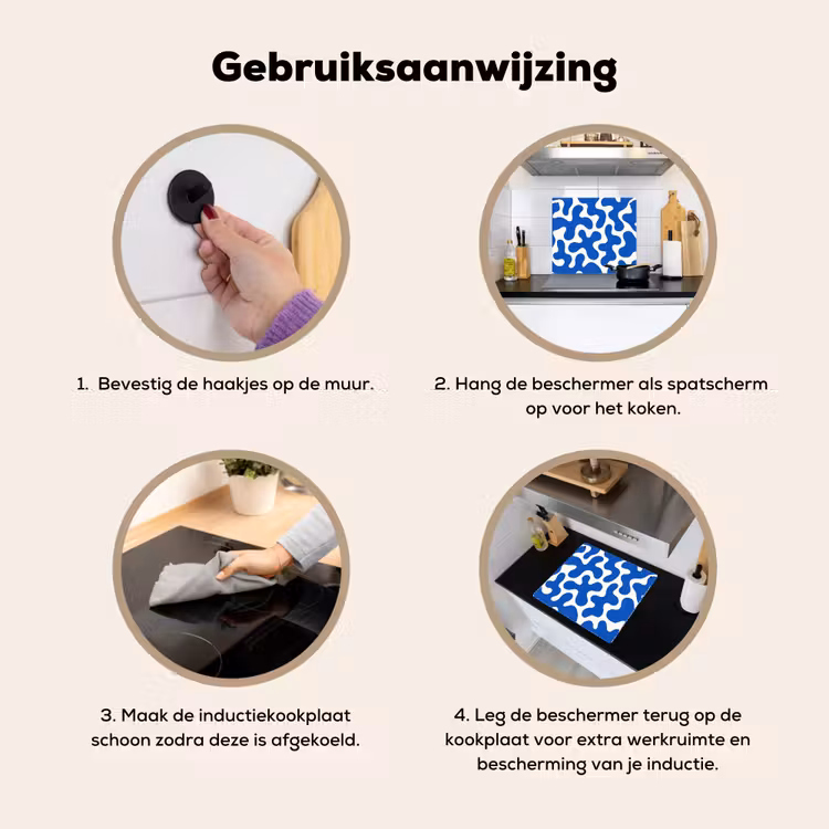 Vormen - Abstract - Blauw - Golven Inductie beschemer met haakjes middel -ky-gebruik-nl
