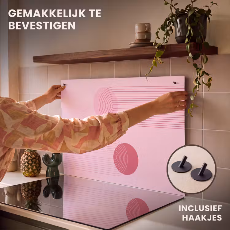 Vormen - Lijnen - Minimalistisch - Roze Inductie beschemer met haakjes klein -ky-ophangen-nl