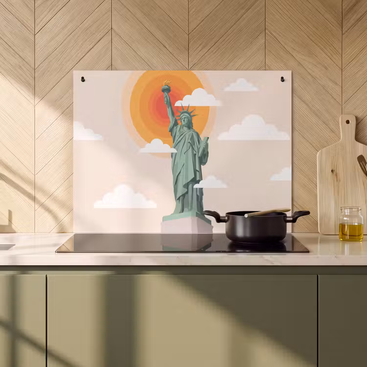Vrijheidsbeeld - New York - Zon - Modern Inductie beschemer met haakjes klein -sfeer2