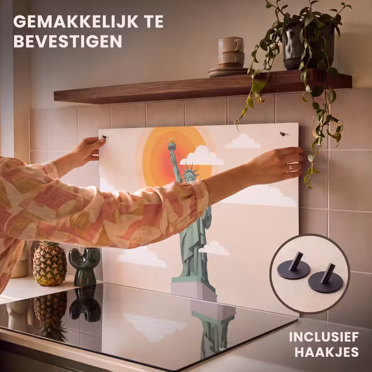 Vrijheidsbeeld - New York - Zon - Modern Inductie beschemer met haakjes klein -ky-ophangen-nl