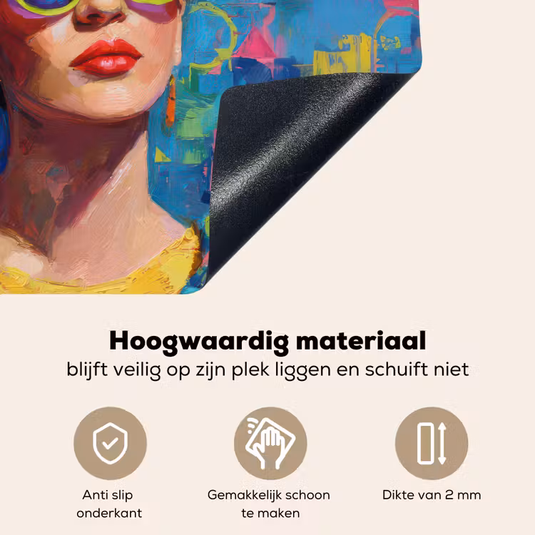 Vrolijk portret - Vrouw - Bloemenkroon Inductie beschemer met haakjes middel -ky-onderkant-nl