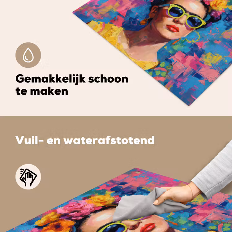 Vrolijk portret - Vrouw - Bloemenkroon Inductie beschemer met haakjes middel -ky-schoon-nl