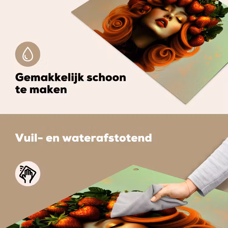 Vrouw - Aardbeien - Kroon Inductie beschemer met haakjes klein -ky-schoon-nl