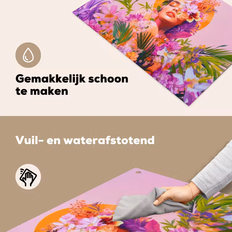 Vrouw - Abstract - Cirkel - Bloemen Inductie beschemer met haakjes klein -ky-schoon-nl