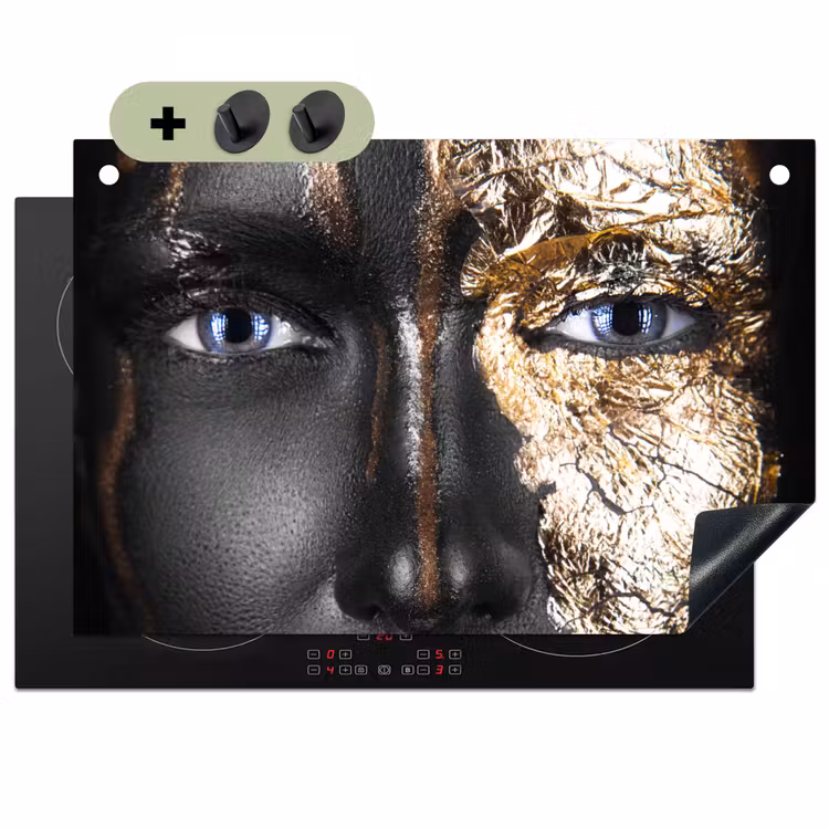 Vrouw - Bladgoud - Zwart - Goud - Luxe Inductie beschemer met haakjes klein -3d