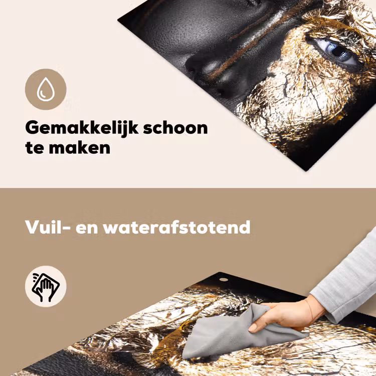 Vrouw - Bladgoud - Zwart - Goud - Luxe Inductie beschemer met haakjes klein -ky-schoon-nl