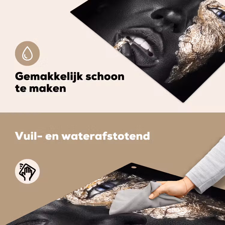 Vrouw - Bladgoud - Zwart - Huid - Luxe Inductie beschemer met haakjes klein -ky-schoon-nl