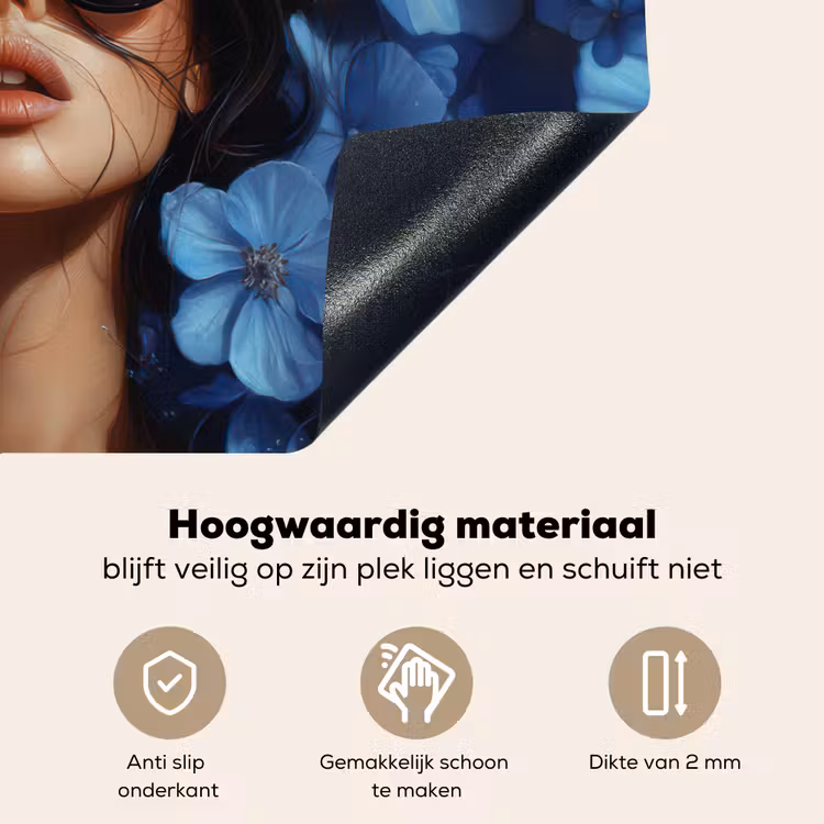 Vrouw - Blauw - Bloemen - Vlinders - Natuur Inductie beschemer met haakjes klein -ky-onderkant-nl