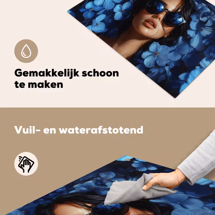 Vrouw - Blauw - Bloemen - Vlinders - Natuur Inductie beschemer met haakjes klein -ky-schoon-nl