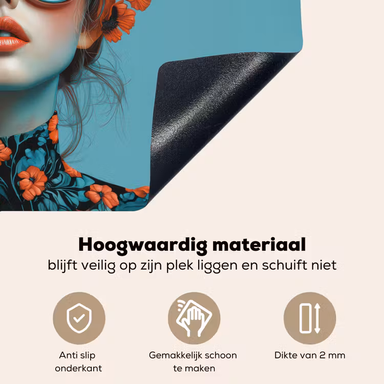Vrouw - Blauw - Vlinder - Bloemen - Aesthetic Inductie beschemer met haakjes klein -ky-onderkant-nl