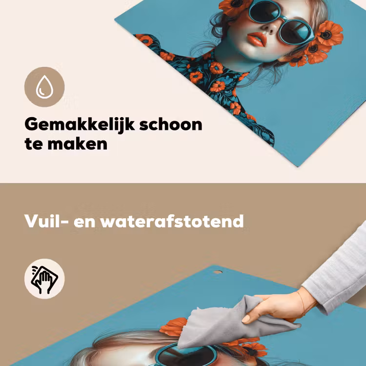 Vrouw - Blauw - Vlinder - Bloemen - Aesthetic Inductie beschemer met haakjes klein -ky-schoon-nl