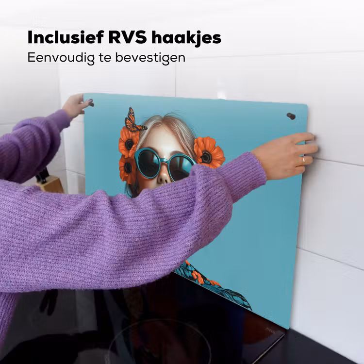 Vrouw - Blauw - Vlinder - Bloemen - Aesthetic Inductie beschemer met haakjes klein -ky-ophangen-nl