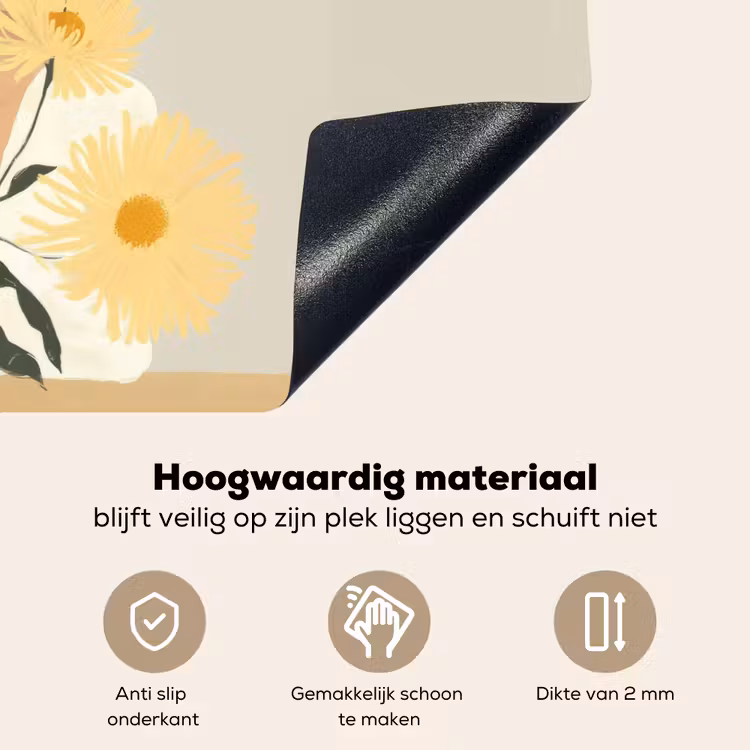 Vrouw - Bloem - Geel - Minimalistisch Inductie beschemer met haakjes klein -ky-onderkant-nl