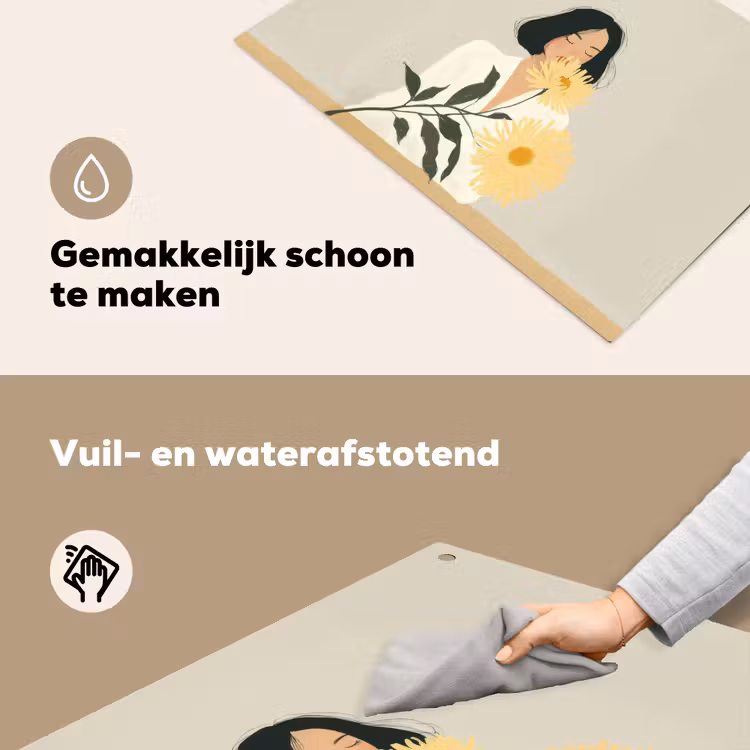Vrouw - Bloem - Geel - Minimalistisch Inductie beschemer met haakjes klein -ky-schoon-nl