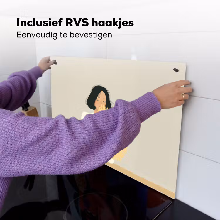 Vrouw - Bloem - Geel - Minimalistisch Inductie beschemer met haakjes klein -ky-ophangen-nl