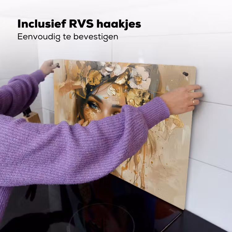 Vrouw - Bloemen - Goud - Portret Inductie beschemer met haakjes klein -ky-ophangen-nl