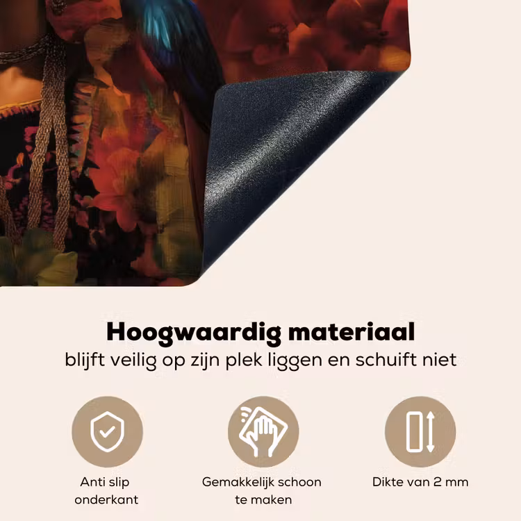 Vrouw - Bloemen - Papegaai - Schilderachtig Inductie beschemer met haakjes klein -ky-onderkant-nl