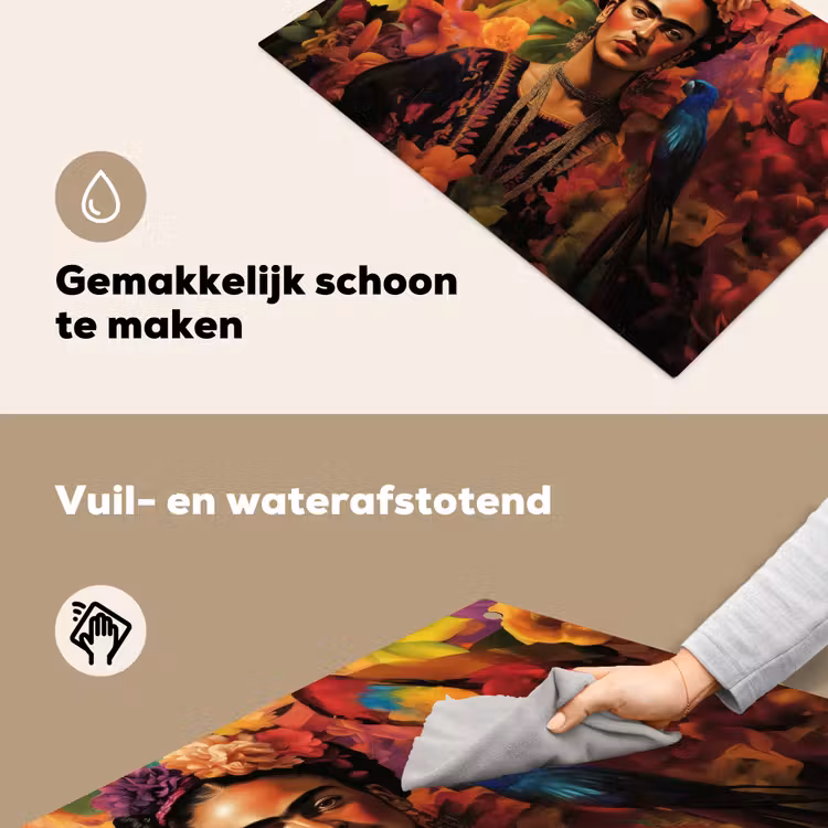 Vrouw - Bloemen - Papegaai - Schilderachtig Inductie beschemer met haakjes klein -ky-schoon-nl