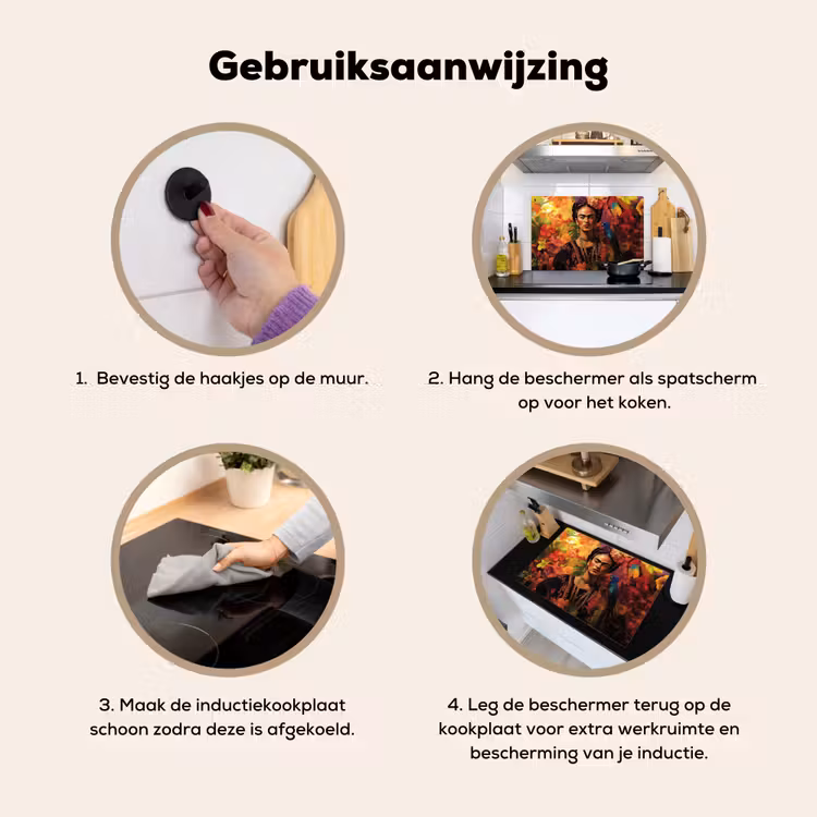 Vrouw - Bloemen - Papegaai - Schilderachtig Inductie beschemer met haakjes klein -ky-gebruik-nl