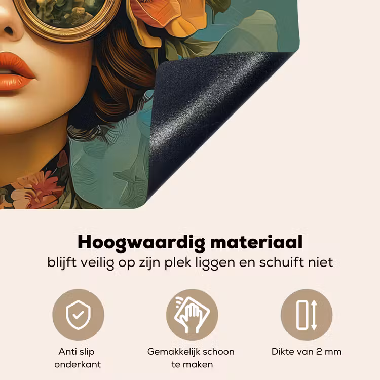 Vrouw - Bloemen - Vlinders - Natuur - Vintage Inductie beschemer met haakjes klein -ky-onderkant-nl
