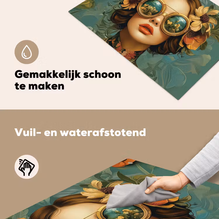 Vrouw - Bloemen - Vlinders - Natuur - Vintage Inductie beschemer met haakjes klein -ky-schoon-nl