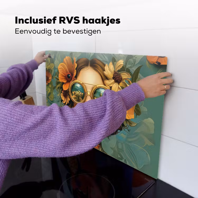 Vrouw - Bloemen - Vlinders - Natuur - Vintage Inductie beschemer met haakjes klein -ky-ophangen-nl