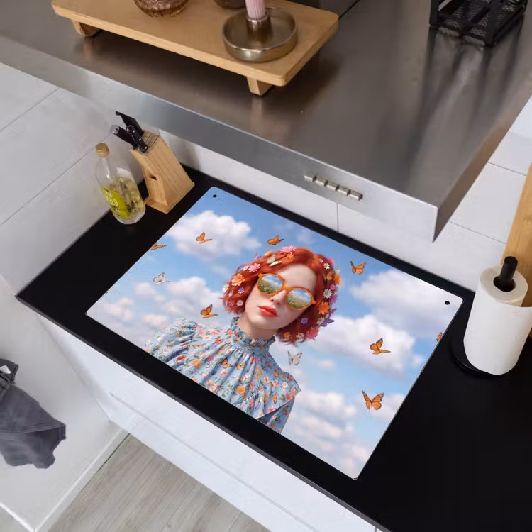 Vrouw - Bloemen - Zomer - Portret - Kleurrijk Inductie beschemer met haakjes klein -sfeer1