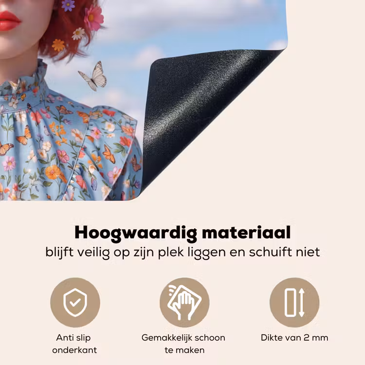 Vrouw - Bloemen - Zomer - Portret - Kleurrijk Inductie beschemer met haakjes klein -ky-onderkant-nl