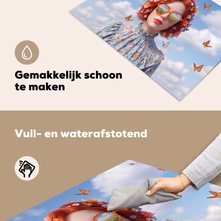Vrouw - Bloemen - Zomer - Portret - Kleurrijk Inductie beschemer met haakjes klein -ky-schoon-nl