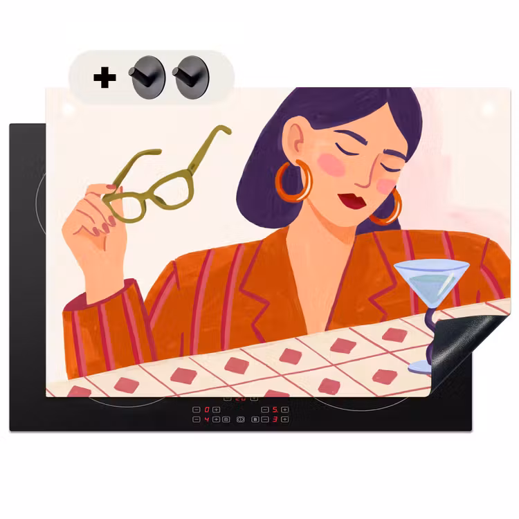 Vrouw - Bril - Cocktail - Illustratie - Modern Inductie beschemer met haakjes klein -3d