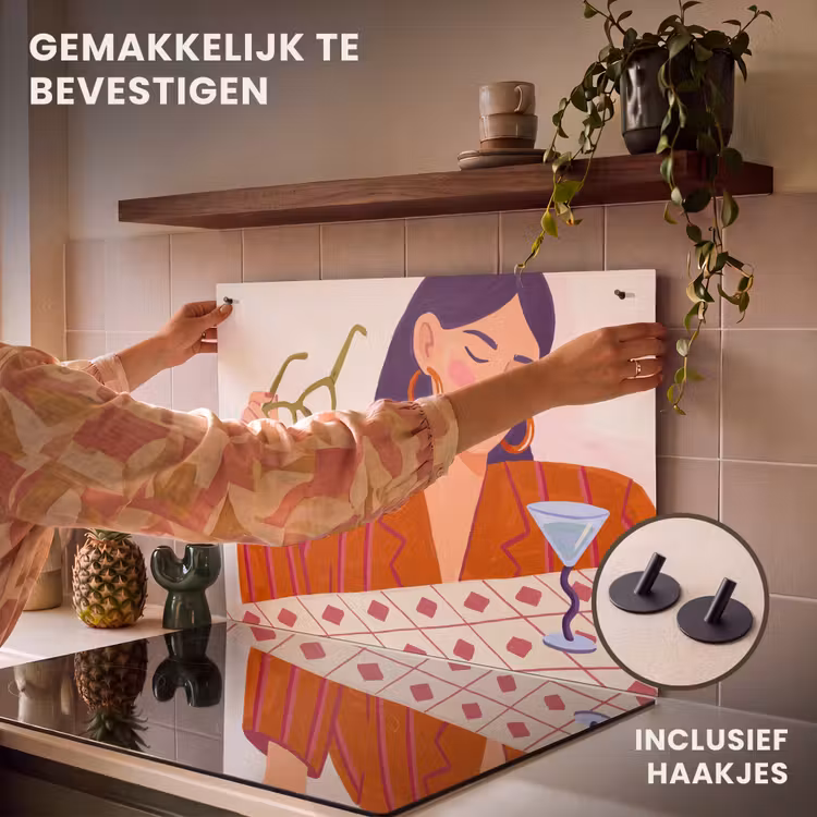 Vrouw - Bril - Cocktail - Illustratie - Modern Inductie beschemer met haakjes klein -ky-ophangen-nl