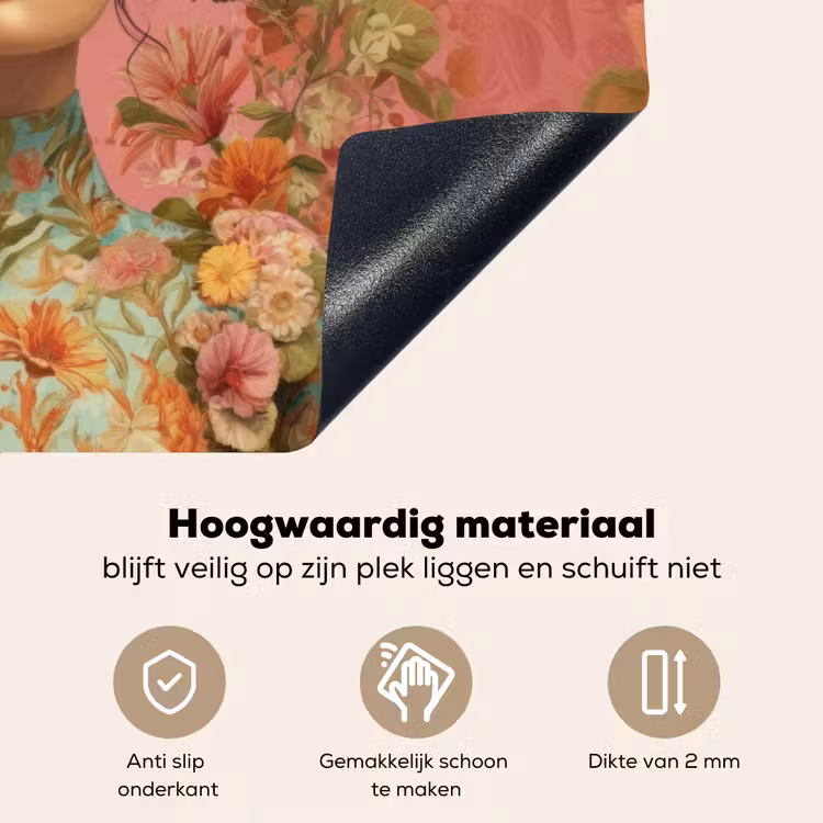 Vrouw - Bril - Roze - Bloemen Inductie beschemer met haakjes klein -ky-onderkant-nl