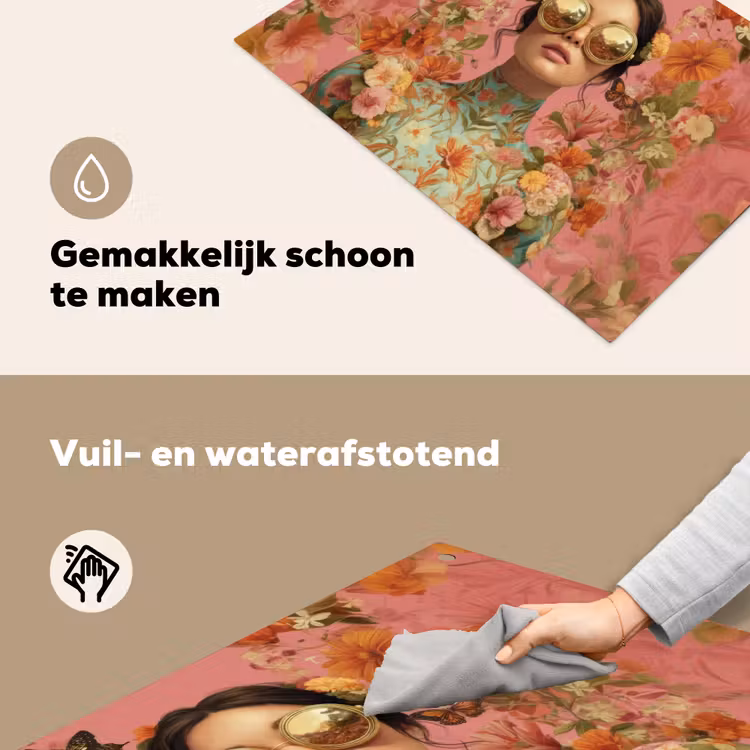 Vrouw - Bril - Roze - Bloemen Inductie beschemer met haakjes klein -ky-schoon-nl