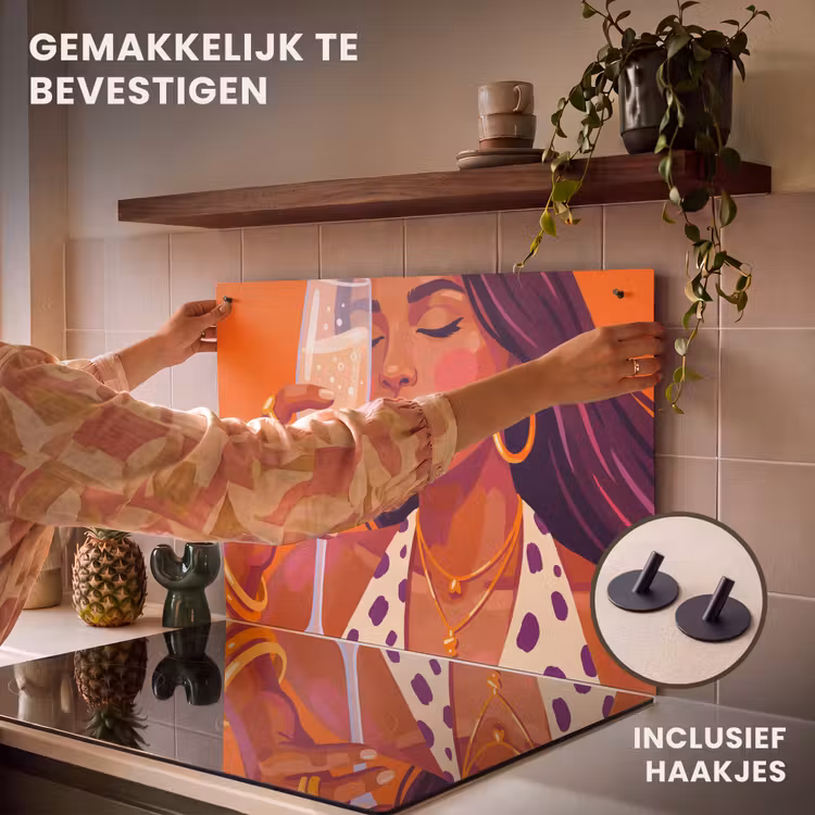 Vrouw - Champagne - Feest - Modern - Oranje Inductie beschemer met haakjes klein -ky-ophangen-nl