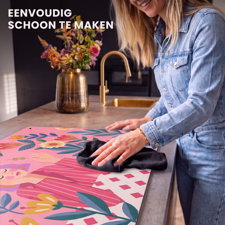 Vrouw - Cocktail - Bloemen - Modern - Roze Inductie beschemer met haakjes klein -ky-schoon-nl