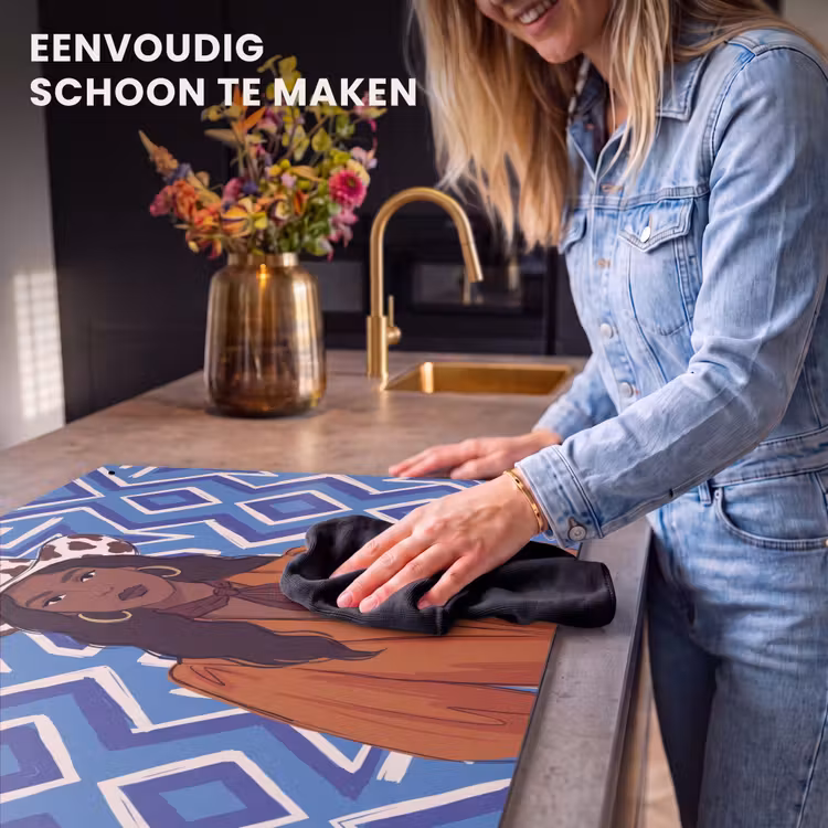 Vrouw - Cowboyhoed - Portret - Modern - Blauw Inductie beschemer met haakjes klein -ky-schoon-nl