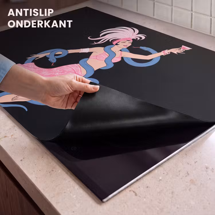 Vrouw - Danseres - Slangen - Art Deco - Roze Inductie beschemer met haakjes klein -ky-onderkant-nl