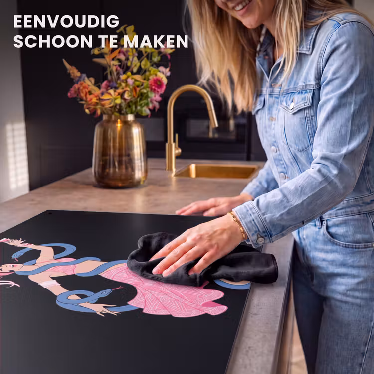 Vrouw - Danseres - Slangen - Art Deco - Roze Inductie beschemer met haakjes klein -ky-schoon-nl