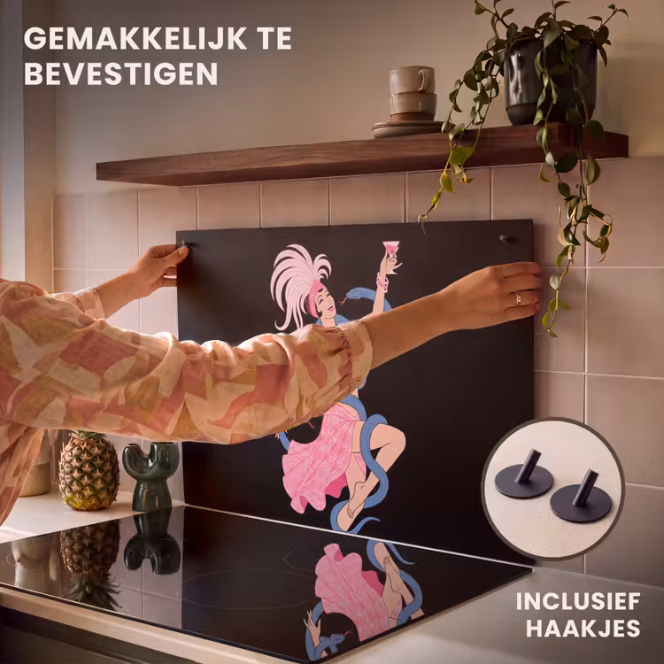 Vrouw - Danseres - Slangen - Art Deco - Roze Inductie beschemer met haakjes klein -ky-ophangen-nl
