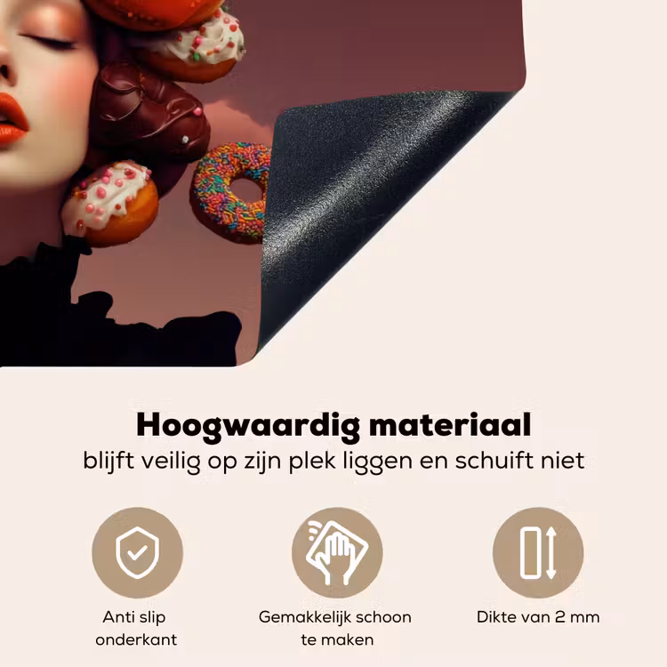 Vrouw - Donuts - Kleurrijk Inductie beschemer met haakjes klein -ky-onderkant-nl
