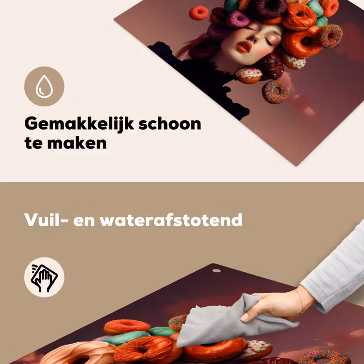 Vrouw - Donuts - Kleurrijk Inductie beschemer met haakjes klein -ky-schoon-nl